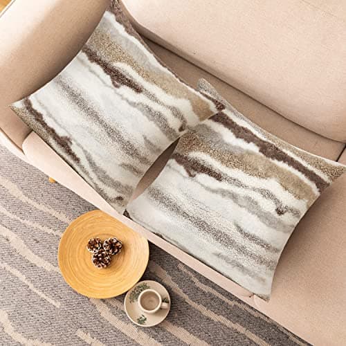 Fluffy Tan Throw Pillow Covers Set of 2 - 18 X 18 Boucle Sherpa Pillow Covers