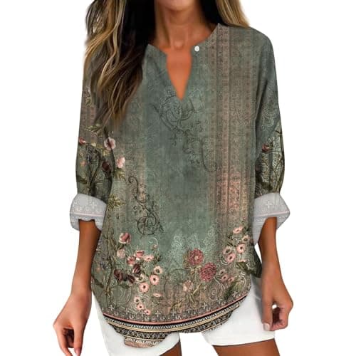 V Neck Long Sleeve Button Down Blouses