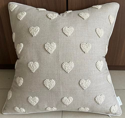 VAGMINE Hand Embroidered Daisy Accent Pillow Cover - 18x18 Inches - 100% Linen Decor - Boho Floral Couch Cushion