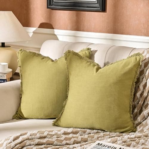 AmHoo 2-Pack Linen Pillow Covers with Tassels for Couch & Bedroom