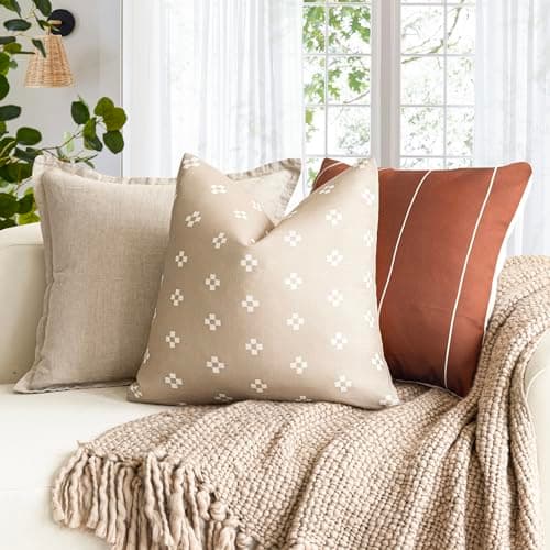 Foindtower Set of 2 Modern Decorative Throw Pillow Covers - 18x18 Inch Light Khaki Farmhouse Boho Home Decor for Couch, Chair, and Living Room