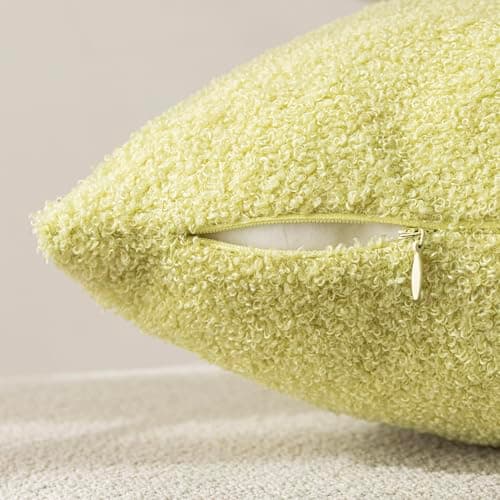 Pack of 2 Curly Faux Fur Decorative Throw Pillow Covers in Grass Green