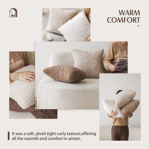 Chocolate Faux Fur Pillow Covers for Home Decor (20x20 inches, Pack of 2)