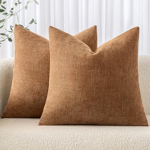 MIULEE Soft Chenille Throw Pillow Covers, Beige, 18x18 Inch
