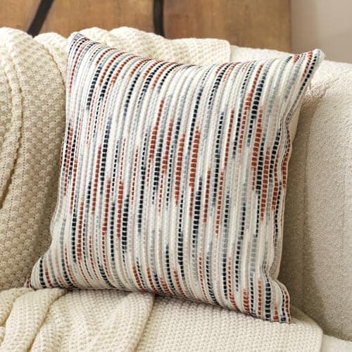 Aeckself Gray & White Boho Striped Chenille Pillow Cover