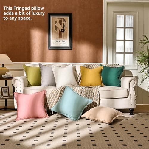 AmHoo 2-Pack Linen Pillow Covers with Tassels for Couch & Bedroom