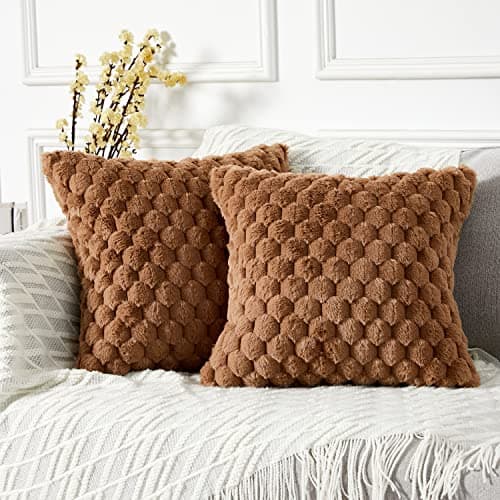 Yaertun Pack of 2 Plush Beige Decorative Throw Pillow Covers, 18x18 Inch
