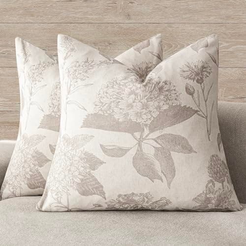 Vintage Floral Throw Pillow Covers for Farmhouse Home Decor - Set of 2, 18x18 Inch