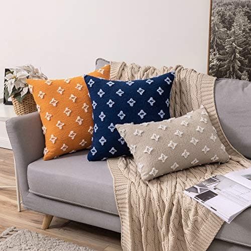 MIULEE Rhombic Jacquard Throw Pillow Covers, 18x18 Inch, Beige for Couch & Bedroom