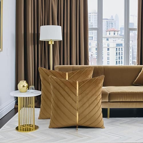 Tosleo Gold Leather Decor 18x18 Inch Brown Velvet Throw Pillow Covers