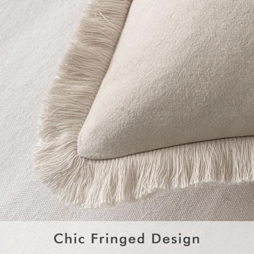 MIULEE Beige Fringe Throw Pillow Covers Set of 2 - Chic Cotton Square Cushion Covers for Farmhouse Boho Decor
