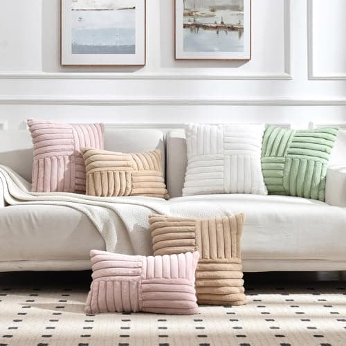 Faux Fur Plush Throw Pillow Covers Set of 2 for Home Decor, 20x20 Inch, Dusty Pink