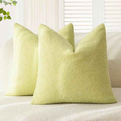 Pack of 2 Curly Faux Fur Decorative Throw Pillow Covers in Grass Green