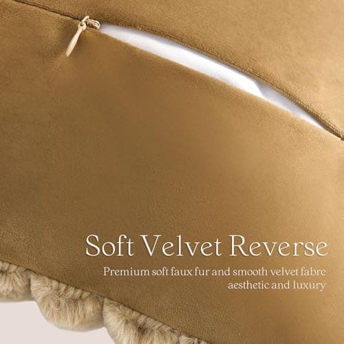 Faux Fur Striped Pillow Covers Set of 2 for Home Decor 12x20 Inch Khaki