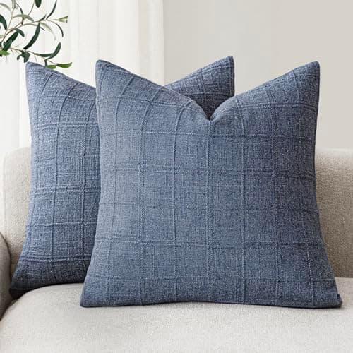 Neutral Farmhouse Check Throw Pillow Covers for Home Decor, Set of 2 - 20x20 Inch