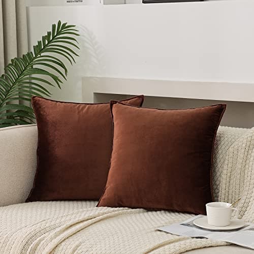JIAHANNHA Velvet Brown Throw Pillow Covers for Living Room Couch 18x18 Inches