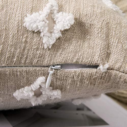 MIULEE Rhombic Jacquard Throw Pillow Covers, 18x18 Inch, Beige for Couch & Bedroom