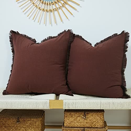 Green Linen Pillow Cover with Tassel Trim - Set of 2