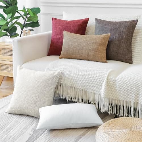 OTOSTAR Set of 2 Beige 18x18 Inch Linen Decorative Pillow Covers for Home, Sofa, Couch, and Bed