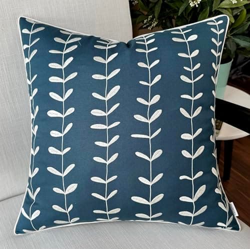 VAGMINE Hand Embroidered Daisy Accent Pillow Cover - 18x18 Inches - 100% Linen Decor - Boho Floral Couch Cushion