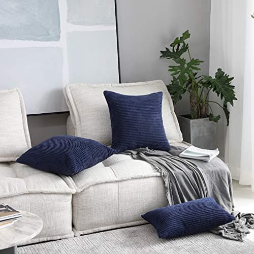 Navy Stripe Velvet Pillows for Couch, Set of 2, 40x40cm