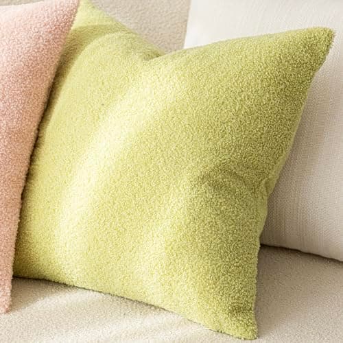 Pack of 2 Curly Faux Fur Decorative Throw Pillow Covers in Grass Green