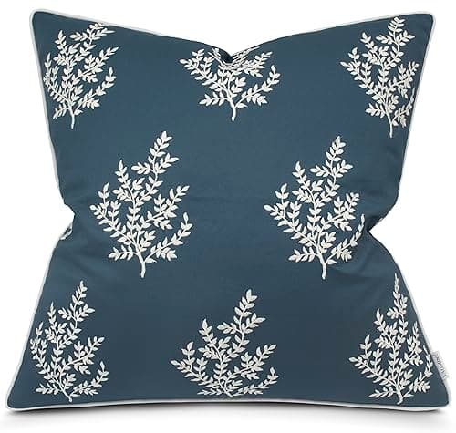 VAGMINE Hand Embroidered Daisy Accent Pillow Cover - 18x18 Inches - 100% Linen Decor - Boho Floral Couch Cushion