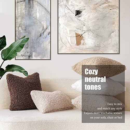 2 Pack Curly Teddy Wool Faux Fur Pillow Covers - 12x20 Neutral Cream - for Chair and Couch