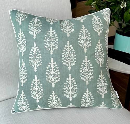 Fern Leaves Embroidered Decorative Square Throw Pillow Cover - Robins Egg