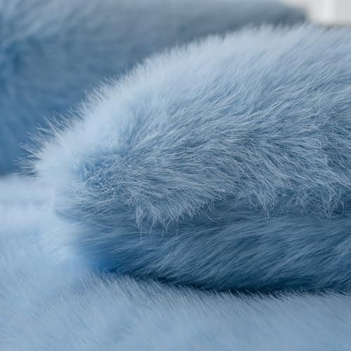 Blue Faux Fur Decorative Throw Pillow Covers for Sofa - Set of 2