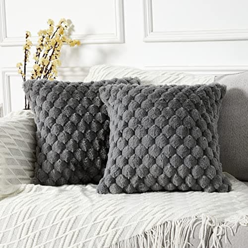 Yaertun Pack of 2 Plush Beige Decorative Throw Pillow Covers, 18x18 Inch