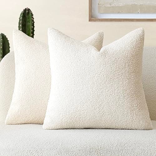 2-Pack Curly Faux Fur Throw Pillow Covers for Home Décor - 18 x 18 Inch Cream White
