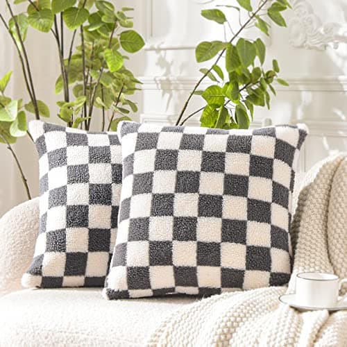 Soft Sherpa Checkerboard Decorative Pillow Covers