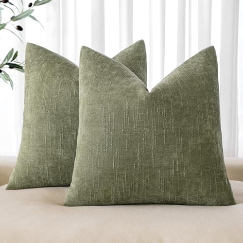 MIULEE Soft Chenille Throw Pillow Covers, Beige, 18x18 Inch