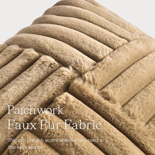 Faux Fur Striped Pillow Covers Set of 2 for Home Decor 12x20 Inch Khaki