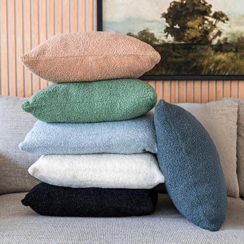 SAMIAH LUXE Black Teddy Boucle Pillow Covers, 18x18, 2pcs, Modern Farmhouse Boho Decor