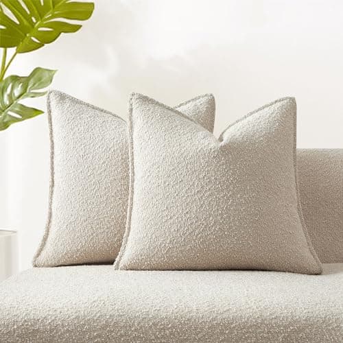 Beige Boucle Throw Pillow Covers 22x22 inch Set of 2