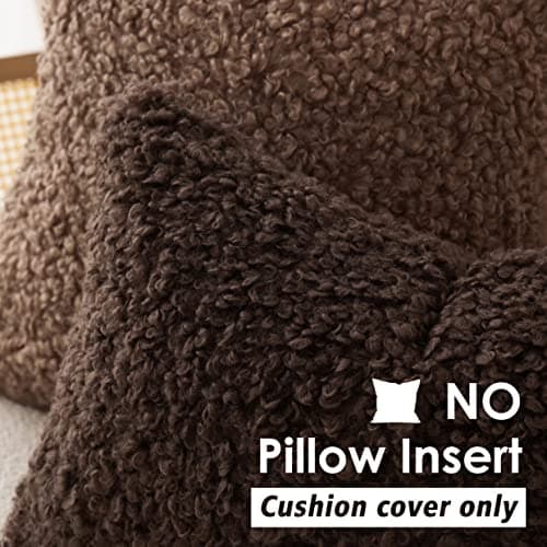 Faux Fur Lumber Throw Pillow Cover 2-Pack - Sherpa Pillowcases in Chocolate 12x20 Inch