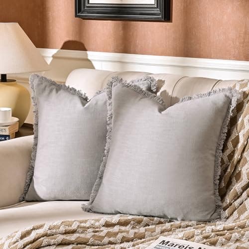 AmHoo 2-Pack Linen Pillow Covers with Tassels for Couch & Bedroom
