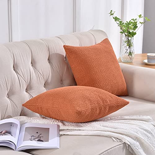 Cozy Terracotta Bouclé Textured Throw Pillow Covers 18"x18"