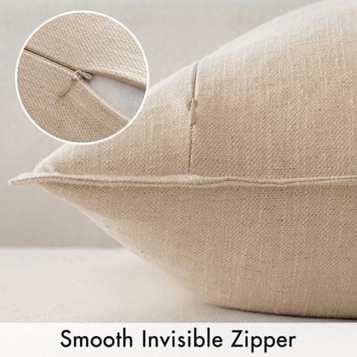 MIULEE Set of 2 Natural Beige Linen Pillow Covers 18x18 Inch for Home Decor, Couch, and Sofa
