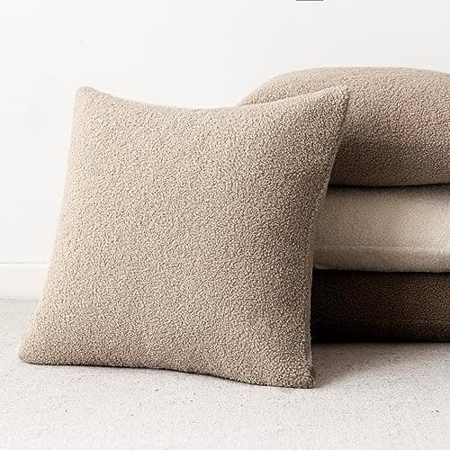Cozy Curly Faux Fur Pillow Covers, Pack of 2, 20 x 20 Inch - Beige