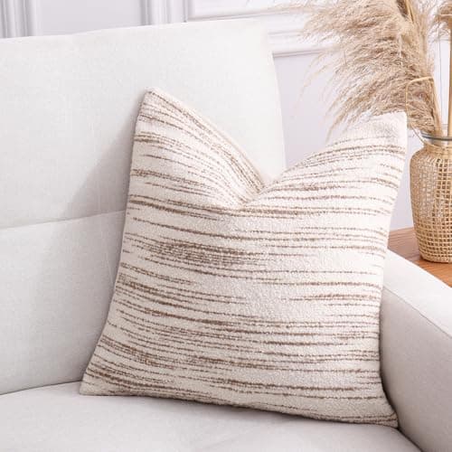 Brown and Cream Textured Striped Pillow Cover 18x18, Modern Farmhouse Decor for Couch Bed Sofa