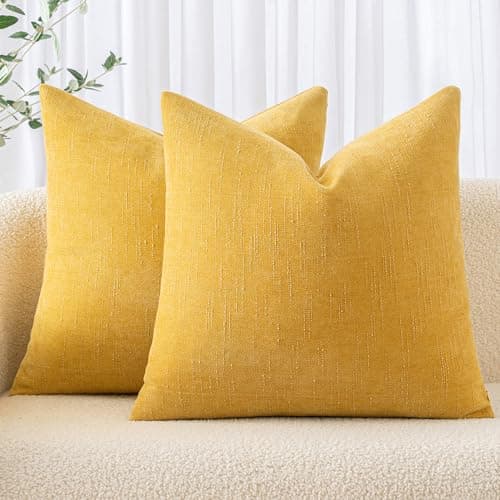 MIULEE Soft Chenille Throw Pillow Covers, Beige, 18x18 Inch