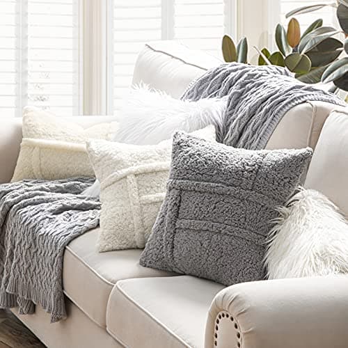 Sherpa Solid Throw Pillow Cover Set - Light Grey 18 x 18 Inches