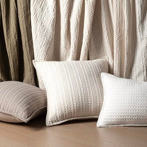 Foindtower Set of 2 18x18 Inch Ivory Cotton Waffle Weave Throw Pillow Covers for Home Decor