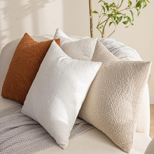 Cream Boucle Textured Pillow Covers - Set of 2