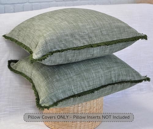 20x20 Boho Farmhouse Textured Cotton Pillow Covers with FringeAccent Pillowcases Set of 2