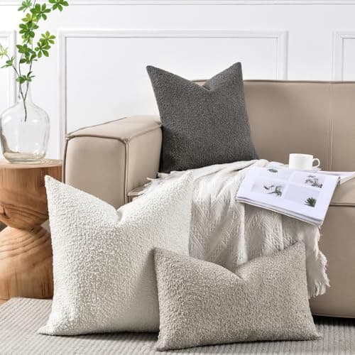 Light Grey Textured Boucle Throw Pillow Cover 12x20 Inch for Sofa, Bed, Living Room