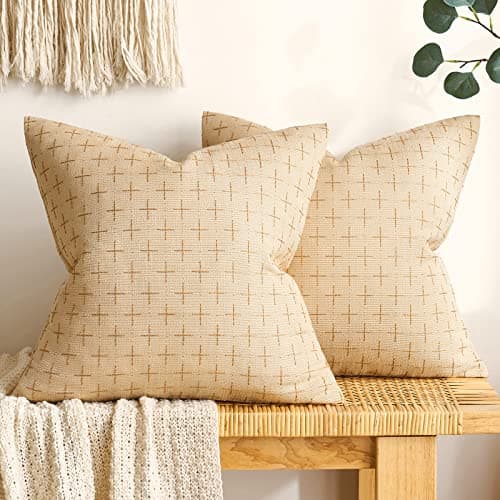 MIULEE Pack of 2 Burlap Linen Throw Pillow Covers for Sofa Couch 18x18 Inch Light Coffee